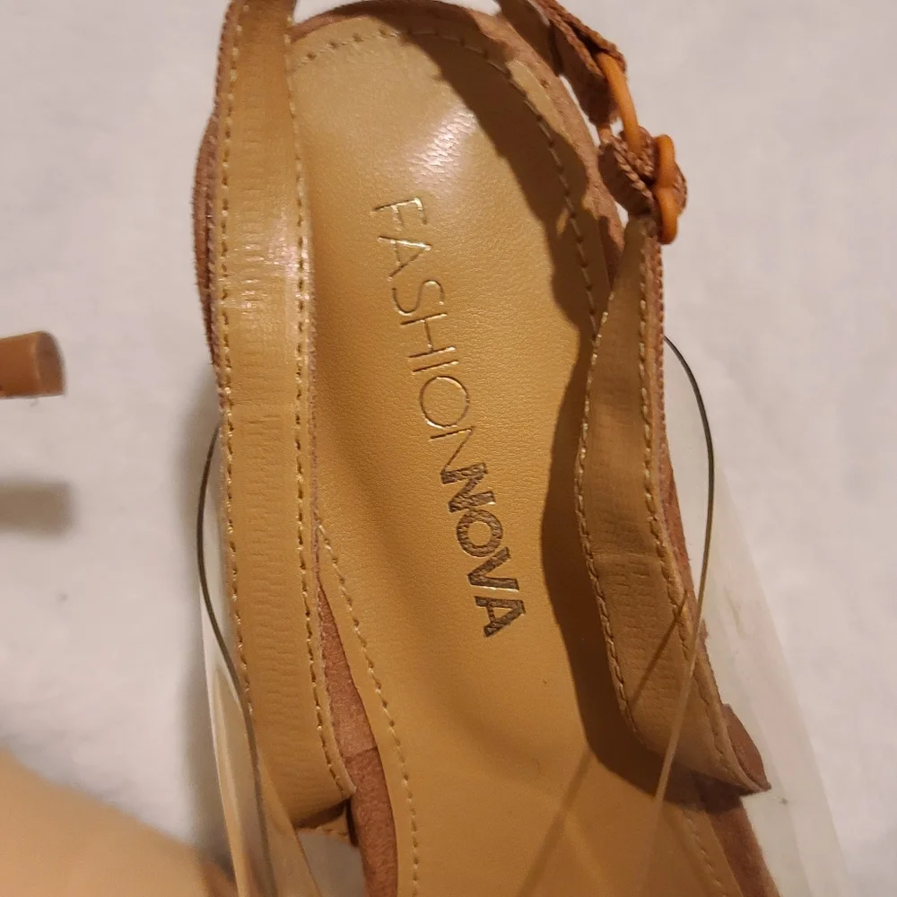 Fashion Nova | Sling back Sandal Heels Faux Suede Nude Size 8.5